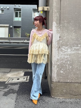 「JEANASIS（ジーナシス）のセミシアーリブヘンリー LS/326122（Tシャツ/カットソー、ピンク系）」を使った、ミユキさん（レディース・159cm）の春コーディネート