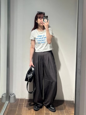 「JEANASIS（ジーナシス）の【みさみさ企画・選べる着丈】アソートロゴプリント TEE/664277（Tシャツ/カットソー、ホワイト系）」を使った、ミユキさん（レディース・159cm）の春コーディネート