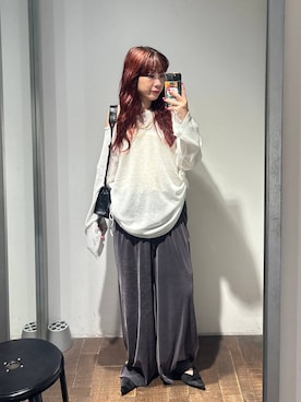 「JEANASIS（ジーナシス）のベロアイージーパンツ/1047062（その他パンツ、ブラック系）」を使った、ミユキさん（レディース・159cm）の秋コーディネート