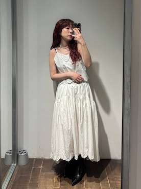 「eL（エル）の【eL】Made in India Embroidery Cami/645532（キャミソール、ホワイト系）」を使った、ミユキさん（レディース・159cm）の春コーディネート