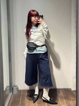 「JEANASIS（ジーナシス）のベルトデザインポインテッドミュール/638820（パンプス、ブラック系）」を使った、ミユキさん（レディース・159cm）の春コーディネート