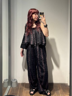 「eL（エル）の【eL】Made in India Stripe Cami/645468（キャミソール、ブラック系）」を使った、ミユキさん（レディース・159cm）の春コーディネート