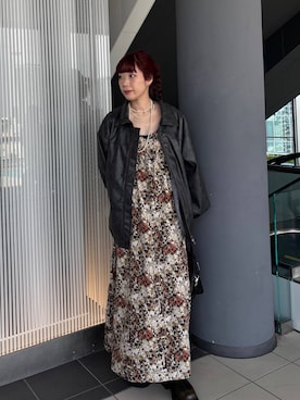 「アイテム（ライダースジャケット）」を使った、ミユキさん（レディース・159cm）の秋コーディネート