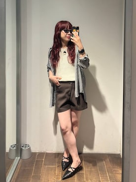 「JEANASIS（ジーナシス）のレースアップポインテッドミュール/657166（パンプス、ブラック系）」を使った、ミユキさん（レディース・159cm）の春コーディネート
