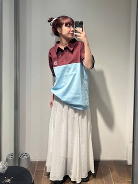 「JEANASIS（ジーナシス）の【選べる着丈】フラワープリントフレアスカート/660847（スカート、ホワイト系）」を使った、ミユキさん（レディース・159cm）の春コーディネート