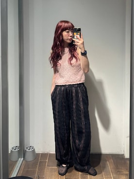 「eL（エル）の【eL】Made in India Stripe Pants/645472（その他パンツ、ブラック系）」を使った、ミユキさん（レディース・159cm）の春コーディネート