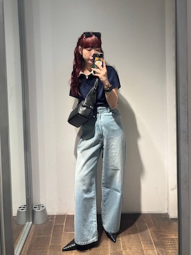 「JEANASIS（ジーナシス）のレースアップポインテッドミュール/657166（パンプス、ブラック系）」を使った、ミユキさん（レディース・159cm）の春コーディネート