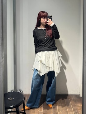 「JEANASIS（ジーナシス）のベルトデザインポインテッドミュール/638820（パンプス、ブラウン系）」を使った、ミユキさん（レディース・159cm）の春コーディネート