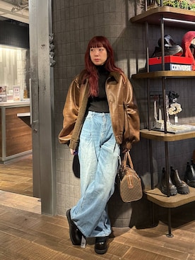 「アイテム（バッグ、グリーン系）」を使った、ミユキさん（レディース・159cm）の冬コーディネート