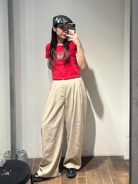 「JEANASIS（ジーナシス）のフェイクレザーハンチング/639518（ハンチング/ベレー帽、ブラック系）」を使った、ミユキさん（レディース・159cm）の春コーディネート