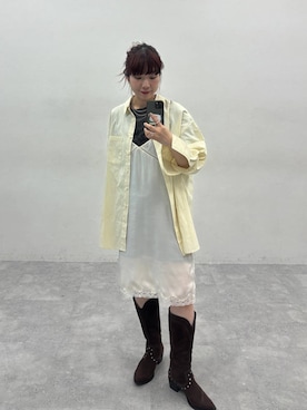 「JEANASIS（ジーナシス）のローグミドルウエスタンブーツ【抗菌防臭テープ付き】/637649（ブーツ、ブラウン系）」を使った、ミユキさん（レディース・159cm）の春コーディネート