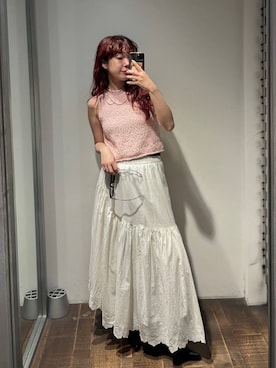 「eL（エル）の【eL】Made in India Embroidery Skirt/645533（スカート、ホワイト系）」を使った、ミユキさん（レディース・159cm）の春コーディネート