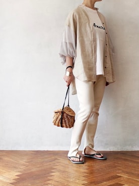 「HALIN（ハリン）のアイテム（かごバッグ）」を使った、minoriTY-fun LOOKさん（レディース・163cm）の春コーディネート