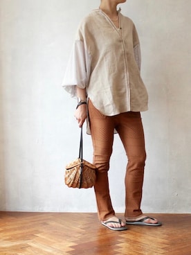 「HALIN（ハリン）のアイテム（かごバッグ）」を使った、minoriTY-fun LOOKさん（レディース・163cm）の春コーディネート