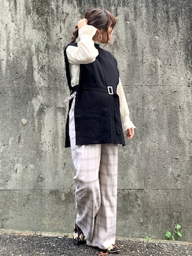 「ニットベスト」｜「アイテム（サロペット/オーバーオール）」を使った、がんもさん（レディース・157cm）の秋コーディネート
