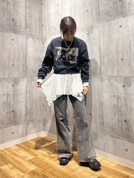 「アイテム（チュニック、ホワイト系）」を使った、がんちゃんさん（レディース・156cm）の秋コーディネート