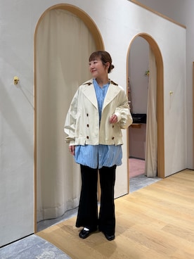 「CIAOPANIC TYPY（チャオパニックティピー）の【2WAY】ZIP切替トレンチコート（トレンチコート、ホワイト系）」を使った、てらさんさん（レディース・158cm）の春コーディネート