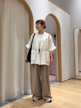 「CIAOPANIC TYPY（チャオパニックティピー）の折り返し袖レースシアーシャツジャケット（シャツ/ブラウス、ホワイト系）」を使った、てらさんさん（レディース・158cm）の春コーディネート