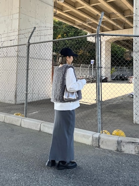 「タイトスカート」｜「アイテム（ベスト、グレー系）」を使った、てらさんさん（レディース・157cm）の秋コーディネート