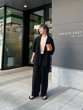 「CIAOPANIC TYPY（チャオパニックティピー）の≪3サイズ展開≫テックリネンワイドパンツ（スラックス）」を使った、てらさんさん（レディース・158cm）の夏コーディネート