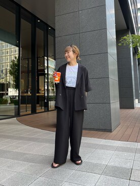 「CIAOPANIC TYPY（チャオパニックティピー）の≪3サイズ展開≫テックリネンワイドパンツ（スラックス）」を使った、てらさんさん（レディース・158cm）の夏コーディネート