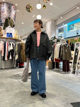 「厚底ブーツ」｜「アイテム（ブルゾン）」を使った、てらさんさん（レディース・158cm）の秋コーディネート