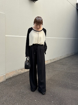 「CIAOPANIC TYPY（チャオパニックティピー）の【2WAY】シアーラグランヘンリーネックTee（Tシャツ/カットソー、ホワイト系）」を使った、てらさんさん（レディース・158cm）の春コーディネート