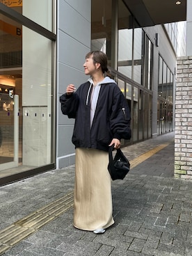 「アイテム（MA-1）」を使った、てらさんさん（レディース・158cm）の秋コーディネート