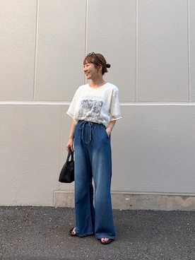 「CIAOPANIC TYPY（チャオパニックティピー）の【マルチウェイ】ビスチェ付きレースブラウスTee（Tシャツ/カットソー、ホワイト系）」を使った、てらさんさん（レディース・158cm）の夏コーディネート