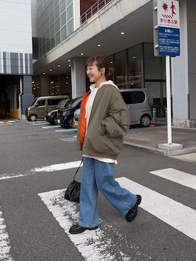 「アイテム（MA-1）」を使った、てらさんさん（レディース・158cm）の秋コーディネート