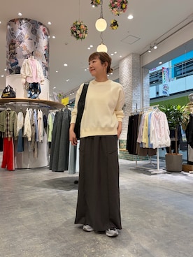 「CIAOPANIC TYPY（チャオパニックティピー）の【-3kg見え】カラー杢Ｉライン切替デザインスカート（スカート、グレー系）」を使った、てらさんさん（レディース・158cm）の春コーディネート