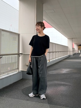 「CIAOPANIC TYPY（チャオパニックティピー）の【3サイズ展開/接触冷感】ピコレースツイルバレルパンツ（その他パンツ、グレー系）」を使った、てらさんさん（レディース・158cm）の夏コーディネート