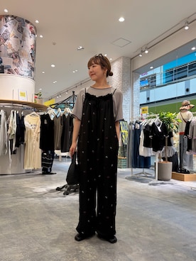 「CIAOPANIC TYPY（チャオパニックティピー）の【接触冷感】配色ラグラン半袖ニットTee（ニット/セーター、グレー系）」を使った、てらさんさん（レディース・158cm）の夏コーディネート