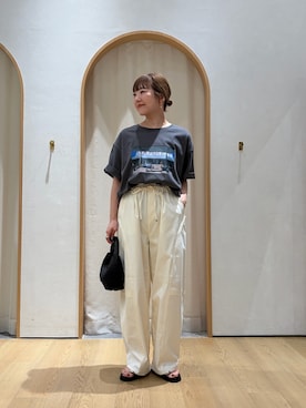 「CIAOPANIC TYPY（チャオパニックティピー）の【3サイズ展開/接触冷感】ピコレースツイルバレルパンツ（その他パンツ、ホワイト系）」を使った、てらさんさん（レディース・158cm）の夏コーディネート