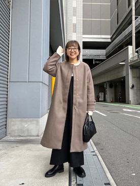 「CIAOPANIC TYPY（チャオパニックティピー）のアイテム（ノーカラーコート）」を使った、てらさんさん（レディース・157cm）の秋コーディネート
