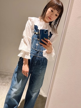 「白ブラウス」｜「アイテム（オールインワン・サロペット）」を使った、てらさんさん（レディース・157cm）の冬コーディネート