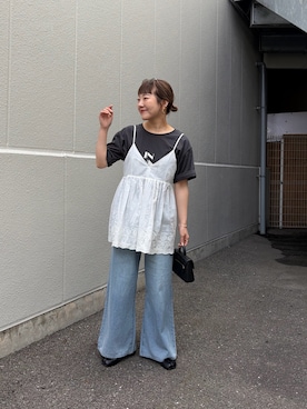 「CIAOPANIC TYPY（チャオパニックティピー）の【てら企画】スカラップ刺繍キャミチュニック（シャツ/ブラウス、ホワイト系）」を使った、てらさんさん（レディース・158cm）の春コーディネート
