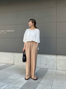 「CIAOPANIC TYPY（チャオパニックティピー）の≪3サイズ展開≫テックリネンワイドパンツ（スラックス）」を使った、てらさんさん（レディース・158cm）の夏コーディネート