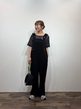 「CIAOPANIC TYPY（チャオパニックティピー）の:【TYNNE.】【軽量】2WAY配色メッシュロープ巾着バッグ（ショルダーバッグ、ブラック系）」を使った、てらさんさん（レディース・158cm）の夏コーディネート