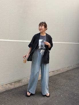 「CIAOPANIC TYPY（チャオパニックティピー）の【さらっと快適/ドライタッチ】アソートフォトプリント半袖Tee（Tシャツ/カットソー、グレー系）」を使った、てらさんさん（レディース・158cm）の春コーディネート