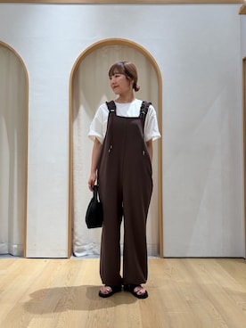 「アイテム（オールインワン・サロペット、ブラウン系）」を使った、てらさんさん（レディース・158cm）の夏コーディネート