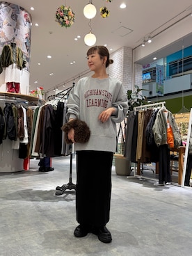 「CIAOPANIC TYPY（チャオパニックティピー）のカラビナ付きボアマルシェBAG（トートバッグ）」を使った、てらさんさん（レディース・158cm）の秋コーディネート