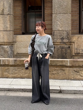 「CIAOPANIC TYPY（チャオパニックティピー）の∴カレッジロゴサイドスリットオーバースウェット（Tシャツ/カットソー、グレー系）」を使った、てらさんさん（レディース・158cm）の夏コーディネート