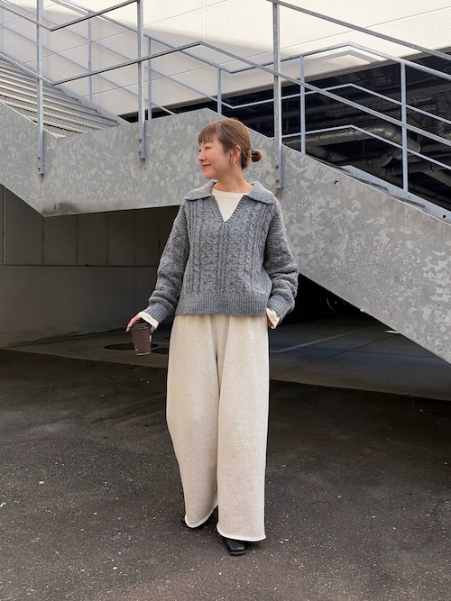 セール】【チクチクしない！】スキッパー襟付きケーブルニット（ニット