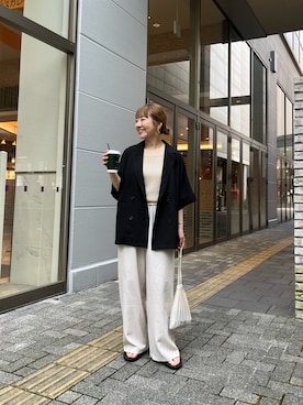 「CIAOPANIC TYPY（チャオパニックティピー）の≪3サイズ展開≫テックリネンワイドパンツ（スラックス）」を使った、てらさんさん（レディース・158cm）の夏コーディネート