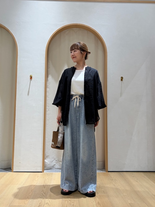 【冷房対策/体型カバー】シアーバンドカラーシャツ