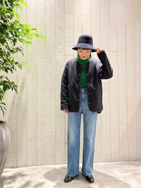 「緑」｜「アイテム（その他アウター）」を使った、てらさんさん（レディース・157cm）の秋コーディネート