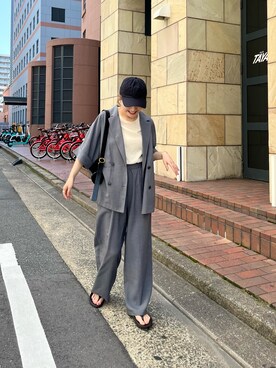 「CIAOPANIC TYPY（チャオパニックティピー）の≪3サイズ展開≫テックリネンワイドパンツ（スラックス）」を使った、てらさんさん（レディース・158cm）の夏コーディネート