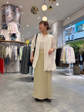 「CIAOPANIC TYPY（チャオパニックティピー）の【-3kg見え】カラー杢Ｉライン切替デザインスカート（スカート、イエロー系）」を使った、てらさんさん（レディース・158cm）の春コーディネート