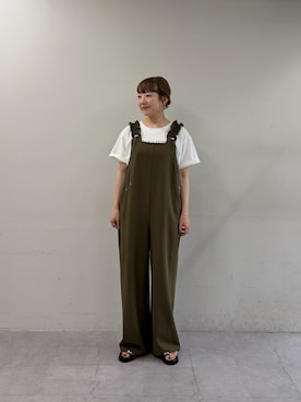 「アイテム（つなぎ/オールインワン、グリーン系）」を使った、てらさんさん（レディース・158cm）の夏コーディネート